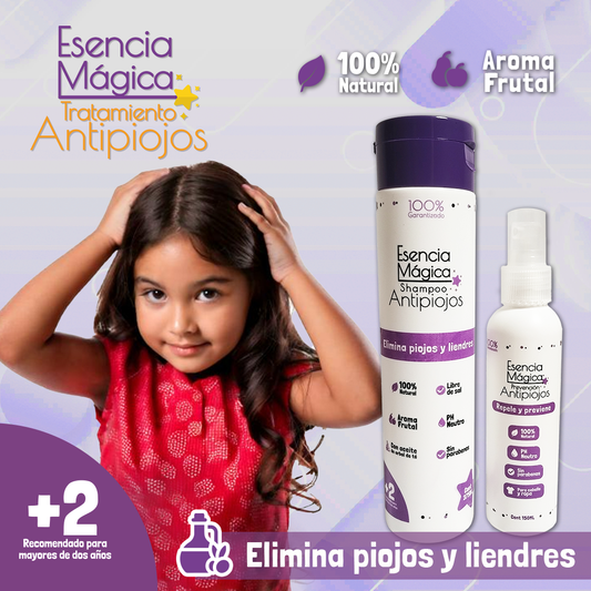 Esencia Mágica Tratamiento Antipiojos, Incluye 1 Shampoo + 1 Spray repelente + 1 Peine